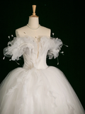 Elegant Wedding Dress Ball Gown Off The Shoulder Short Sleeves Tulle White Summer Long Wedding Dresses Bride Dress Bridal Gowns HZ1121