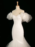 Pretty Wedding Dress Mermaid Off The Shoulder Short Sleeves Tulle Long Vintage Wedding Dresses Bridal Gowns Brides Gown HZ1121