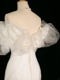 Pretty Wedding Dress Mermaid Off The Shoulder Short Sleeves Tulle Long Vintage Wedding Dresses Bridal Gowns Brides Gown HZ1121