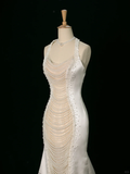 Chic Wedding Dress Mermaid Halter White Satin Sleeveless Long Vintage Wedding Dresses Bridal Gowns Brides Gown HZ1121