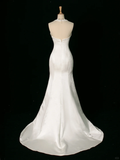 Chic Wedding Dress Mermaid Halter White Satin Sleeveless Long Vintage Wedding Dresses Bridal Gowns Brides Gown HZ1121