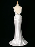 Chic Wedding Dress Mermaid Straps White Satin Sleeveless Long Vintage Wedding Dresses Bridal Gowns Brides Dress HZ1121