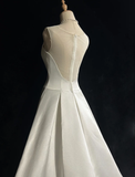 Vintage Wedding Dress A line V Neck White Satin Sleeveless Long Vintage Wedding Dresses Bridal Gowns Brides Gown HZ1121