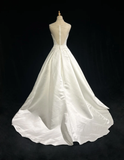 Vintage Wedding Dress A line V Neck White Satin Sleeveless Long Vintage Wedding Dresses Bridal Gowns Brides Gown HZ1121