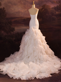 Pretty Wedding Dress Mermaid Strapless Layers Ruffles White Tulle Long Wedding Dresses Bridal Gowns Brides Gown HZ1121