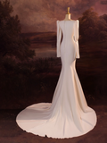 Vintage Wedding Dress Mermaid V Neck White Long Sleeves Satin Long Wedding Dresses Bridal Gowns Brides Gown HZ1121