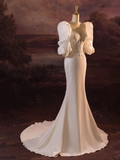 Pretty Wedding Dress Mermaid Spaghetti Straps Lace White Satin Long Wedding Dresses Bridal Gowns Brides Gown HZ1121
