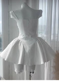 Pretty A line Strapless White Satin Short Formal 8th Grade Homecoming Dresses Summer Middle School Hoco Dress Homecoming Outfits HZ1121