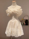 Pretty A line Off The Shoulder Lace White Short Formal 8th Grade Homecoming Dresses Summer Middle School Hoco Dress Homecoming Outfits HZ1121