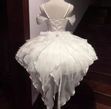 Pretty Ball Gown White Satin Short Formal 8th Grade Homecoming Dresses Summer Middle School Hoco Dress 6th Grade Graduation Outfits HZ1121