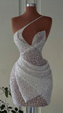 Pretty Sheath One Shoulder White Sequin Sleeveless Short Formal 8th Grade Homecoming Dresses Summer Middle School Hoco Dress Homecoming Outfits HZ1121
