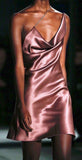 Pretty A Line One Shoulder Pink Satin Sleeveless Short Formal 8th Grade Homecoming Dresses Summer Middle School Hoco Dress Homecoming Outfits HZ1121