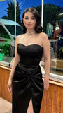 Elegant Sheath Sweetheart Black Slit Satin Long Prom Dresses Party Dress Summer 20th Birthday Outfits 18th Birthday Dresses HZ1121