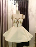 Pretty Ball Gown Spaghetti Straps White Short Formal 8th Grade Homecoming Dresses Summer Middle School Hoco Dress 6th Grade Graduation Outfits 21st Birthday Dress HZ1121