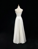 Vintage Wedding Dress A line Spaghetti Straps White Satin Sleeveless Long Vintage Wedding Dresses Bridal Gowns Brides Gown With Cape HZ1121