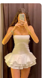 Cute A line Strapless Formal 8th Grade Homecoming Dresses White Summer Middle School Hoco Dress Homecoming Outfits HZ1121