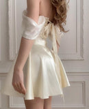 Cute A line Off The Shoulder Short Sleeves Formal 8th Grade Homecoming Dresses White Summer Middle School Hoco Dress Homecoming Outfits HZ1121