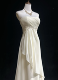 Vintage Wedding Dress A line Strapless Chiffon White Sleeveless Long Beach Wedding Dresses Bridal Gowns Brides Gown With Beads HZ1121