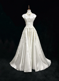 Vintage Wedding Dress 1950s 1940s Ball Gown V Neck Lace White Long Wedding Dresses Bridal Gowns Brides Gown HZ1121