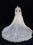 Retro Wedding Dress 1950s 1940s Ball Gown High Neck Lace White Long Sleeves Wedding Dresses Bridal Gowns Brides Gown HZ1121