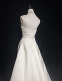 Retro Wedding Dress 1950s 1940s Ball Gown Strapless Satin Lace White Long Wedding Dresses Bridal Gowns Brides Gown HZ1121