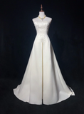 Retro Wedding Dress 1950s 1940s Ball Gown Strapless Satin Lace White Long Wedding Dresses Bridal Gowns Brides Gown HZ1121