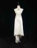 Vintage Wedding Dress 1970s High Low Strapless Lace White Long Wedding Dresses Bridal Gowns Elegant Brides Gown HZ1121