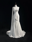 Retro Wedding Dress 1950s 1940s Mermaid One Shoulder Chiffon White Long Wedding Dresses Bridal Gowns Brides Gown HZ1121