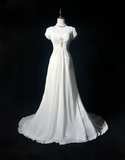 Vintage Wedding Dress 1970s A Line Scoop Neck Chiffon White Long Wedding Dresses Bridal Gowns Elegant Brides Gown HZ1121