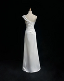 Retro Wedding Dress 1950s 1940s A Line One Shoulder Satin White Long Wedding Dresses Bridal Gowns Brides Gown HZ1121