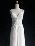 Retro Wedding Dress 1950s 1940s A Line Spaghetti Straps Chiffon White Long Wedding Dresses Bridal Gowns Brides Gown HZ1121