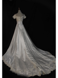 Vintage Wedding Dress 1970s Ball Gown V Neck Sleeveless Satin White Long Wedding Dresses Bridal Gowns Elegant Brides Gown HZ1121