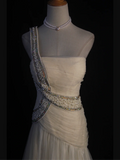 Retro Wedding Dress 1950s 1940s Mermaid One Shoulder White Tulle Long Wedding Dresses Bridal Gowns Elegant Brides Gown HZ1121