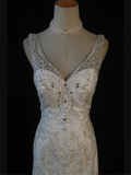Vintage Wedding Dress 1970s Mermaid V Neck White Lace Long Wedding Dresses Bridal Gowns Elegant Brides Gown HZ1121
