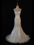 Vintage Wedding Dress 1970s Mermaid V Neck White Lace Long Wedding Dresses Bridal Gowns Elegant Brides Gown HZ1121