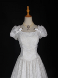 Vintage Wedding Dress 1970s Ball Gown Square Neck White Lace Wedding Dresses Bridal Gowns Elegant Brides Gown HZ1121