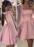 Cute Ball Gown Straps Pink Satin Formal 8th Grade Homecoming Dresses Summer Middle School Hoco Dress Homecoming Outfits HZ1121