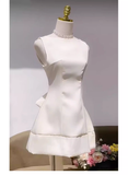 Cute A line Scoop Sleeveless White Short Formal 8th Grade Homecoming Dresses Summer Middle School Hoco Dress Homecoming Outfits HZ1121