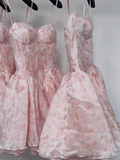 Pretty Ball Gown Spaghetti Straps Floral Pink Short Homecoming Dress Summer Middle School Formal 8th Grade Hoco Dresses Summer Homecoming Outfits HZ1121