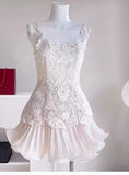 Cute A line Square Neck White Chiffon Mini Short Formal 8th Grade Homecoming Dresses Summer Middle School Hoco Dress Homecoming Outfits 25 Birthday Dress HZ1121