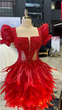 Cute A line Square Neck Short Sleeves Formal 8th Grade Homecoming Dresses Red Summer Middle School Hoco Dress Homecoming Outfits HZ1121