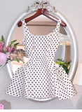 Cute A line Square Neck White Polka Dots Satin Mini Short Formal 8th Grade Homecoming Dresses Summer Middle School Hoco Dress Homecoming Outfits 25 Birthday Dress HZ1121