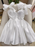 Pretty A line White Satin Short Formal 8th Grade Homecoming Dresses Summer Middle School Hoco Dress Homecoming Outfits HZ1121