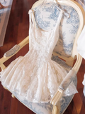 Cute A line Square Neck White Lace Mini Short Formal 8th Grade Homecoming Dresses Summer Middle School Hoco Dress Homecoming Outfits Birthday Dress HZ1121
