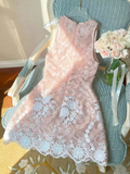 Pretty A line V Neck Lace Pink Short Formal 8th Grade Homecoming Dresses Summer Middle School Hoco Dress Homecoming Outfits HZ1121