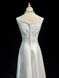 Classic Bridal Gown A line Jewel Neck Satin Long White Wedding Dresses Elegant Bridal Gowns HZ1121