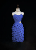 Pretty A line Spaghetti Straps Royal Blue Chiffon Short Formal 8th Grade Homecoming Dresses Summer Middle School Hoco Dress Homecoming Outfits HZ1121