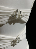 Modern A line Straps Silver Beads Chiffon Long White Backless Wedding Dresses Elegant Bridal Gowns HZ1121