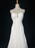 Vintage Bridal Gown 1960s A Line Jewel Neck Chiffon Long White Wedding Dresses Elegant Bridal Gowns HZ1121
