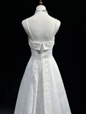 Vintage A line Spaghetti Straps White Satin Long 1940s 1950s Wedding Dresses Elegant Bridal Gowns HZ1121